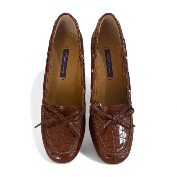 RARE Ralph Lauren Purple Label Croc-Embossed Leather High Heel Brown 8.5 NIB - Picture 3 of 7